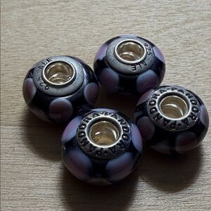 Pandora 925 ale Black Glass Beads with Pink Dots